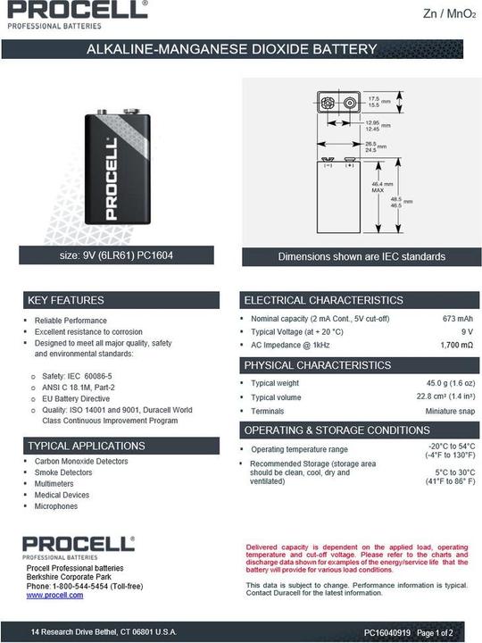 Produktbild Duracell Batterien Procell (10 Stk., 9V Block, 673 mAh)