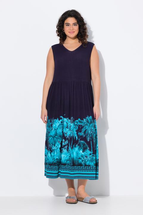 Immagine prodotto Ulla Popken Maxi abito in jersey dal taglio smanicato con palme e scollo a V (50, 52)