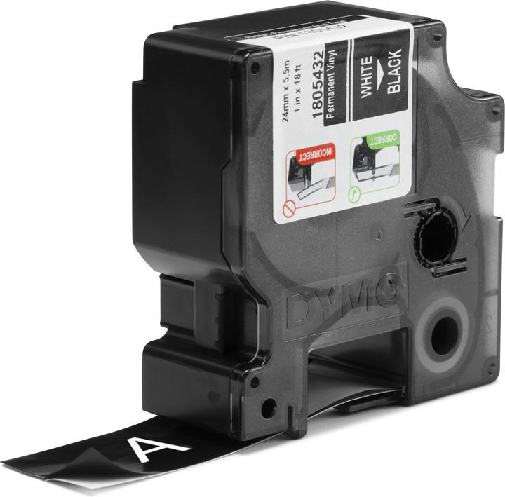 Produktbild Dymo Rhino 24mm weiß auf schwarz Vinyl (2.40 cm, Schwarz)