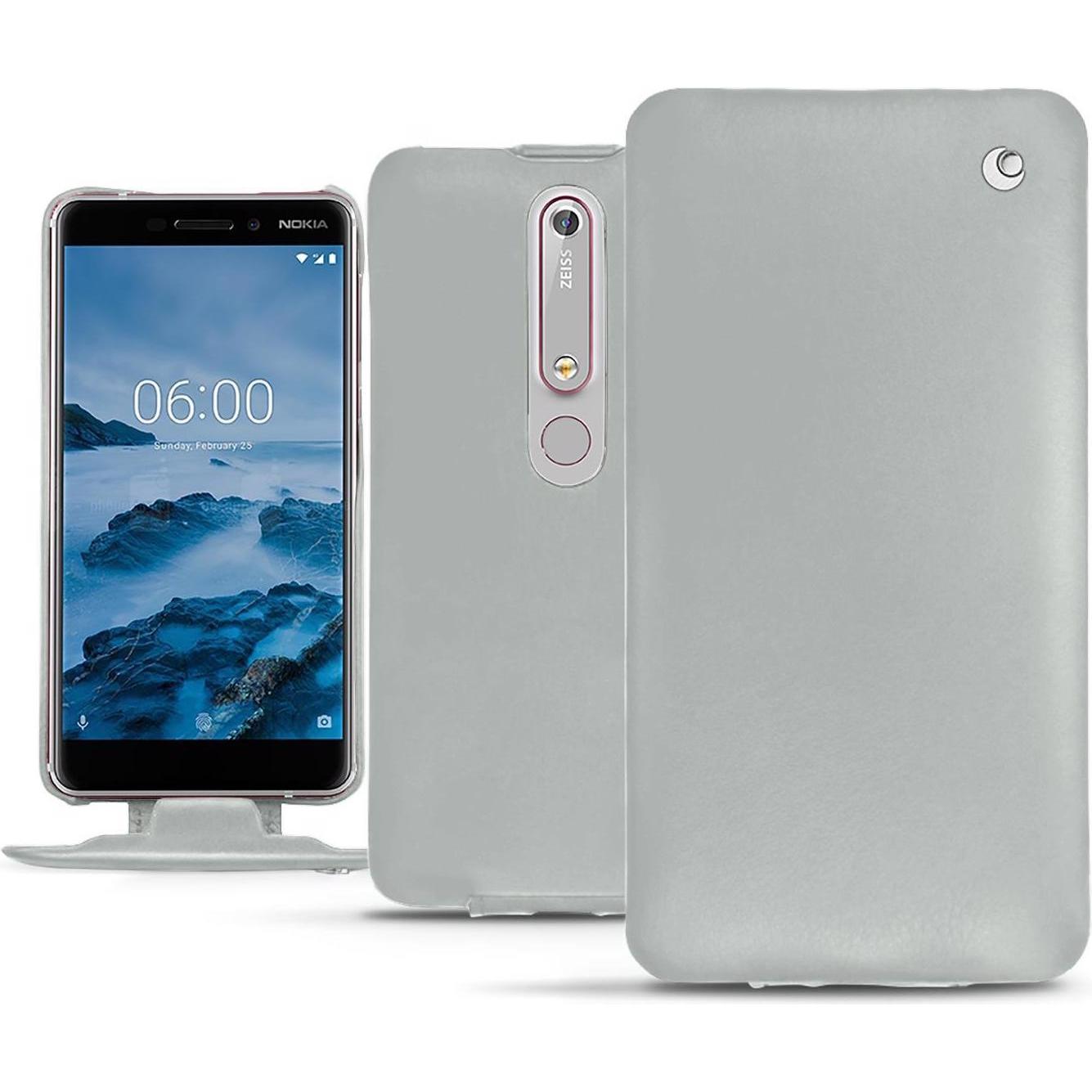 Noreve Lederschutzhülle vertikal (Nokia 6 (2018)), Smartphone Hülle, Grau