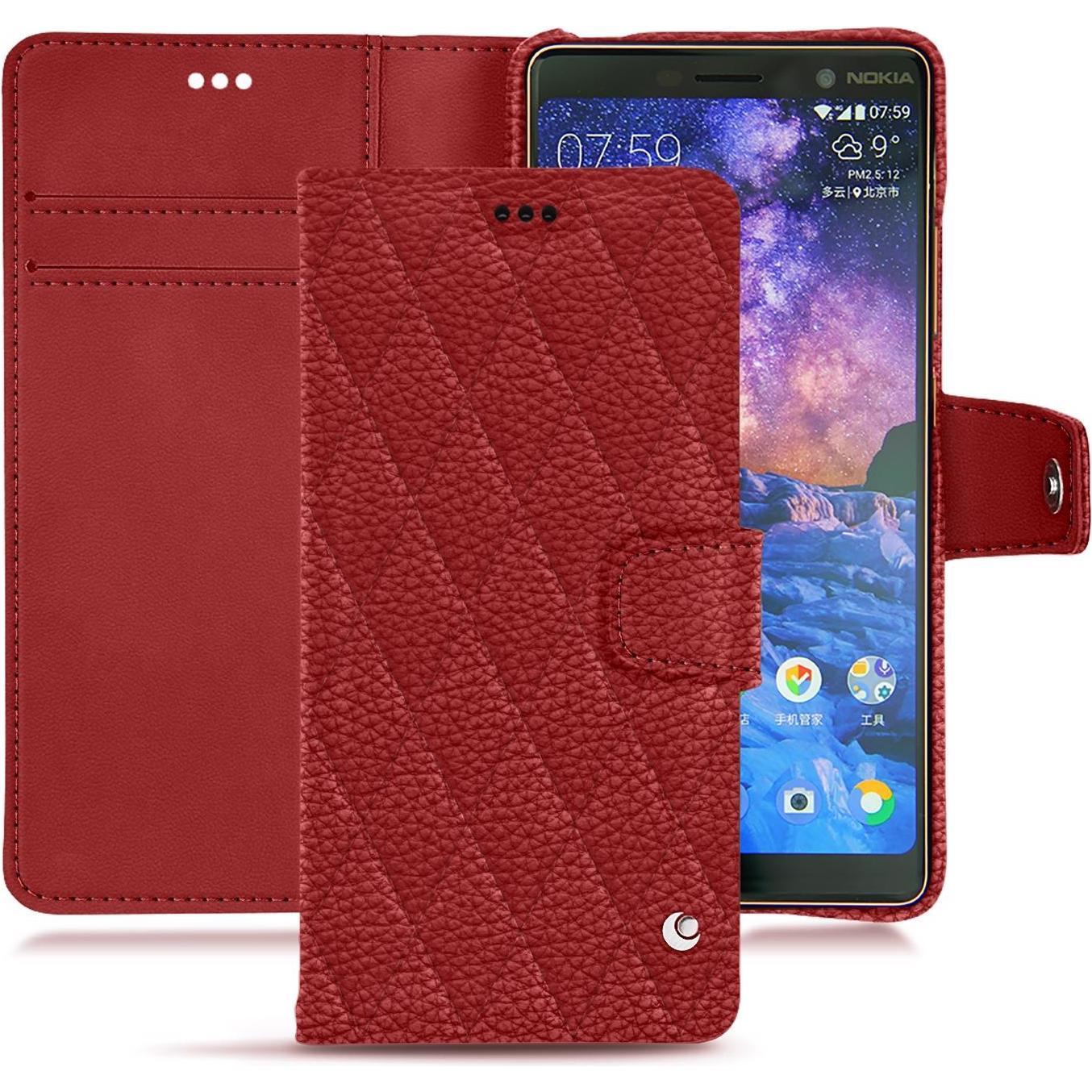 Noreve Lederschutzhülle Wallet (Apple iPhone 7 Plus), Smartphone Hülle, Rot