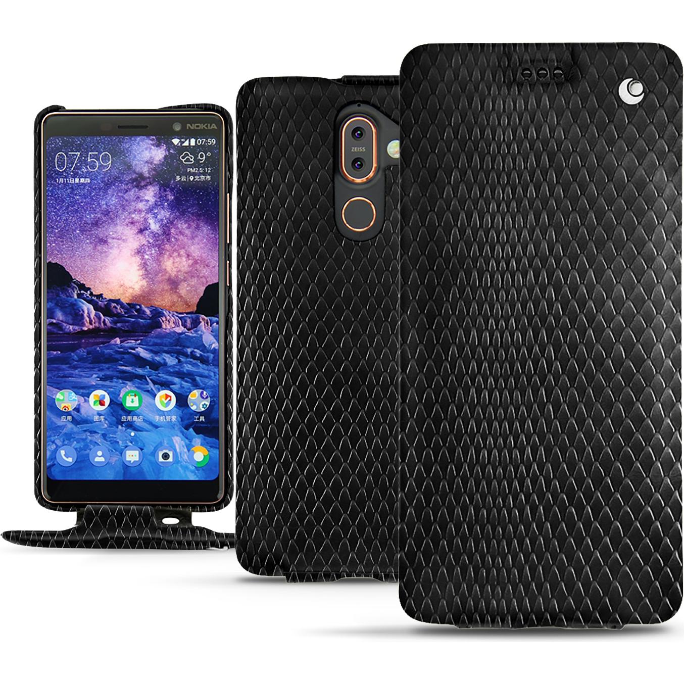 Noreve Lederschutzhülle vertikal (Nokia 7 Plus), Smartphone Hülle, Schwarz