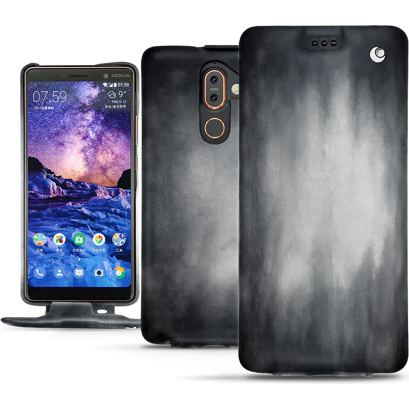 Thumbnail - Noreve Lederschutzhülle vertikal (Nokia 7 Plus), Smartphone Hülle, Grau