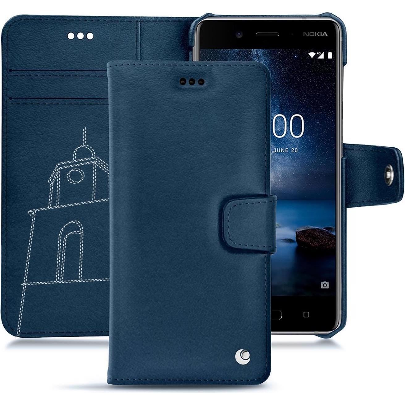 Noreve Lederschutzhülle Wallet (Nokia 8), Smartphone Hülle, Blau
