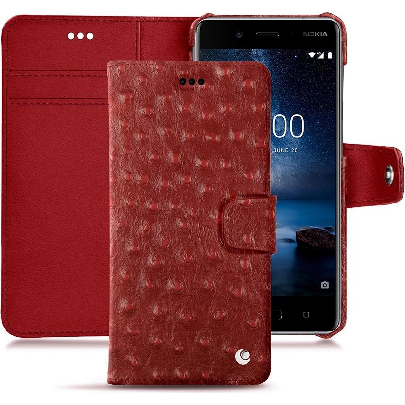 Noreve Lederschutzhülle Wallet (Nokia 8), Smartphone Hülle, Rot