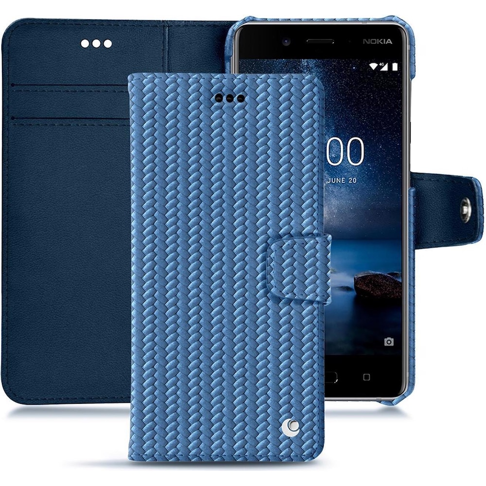 Noreve Lederschutzhülle Wallet (Nokia 8), Smartphone Hülle, Blau