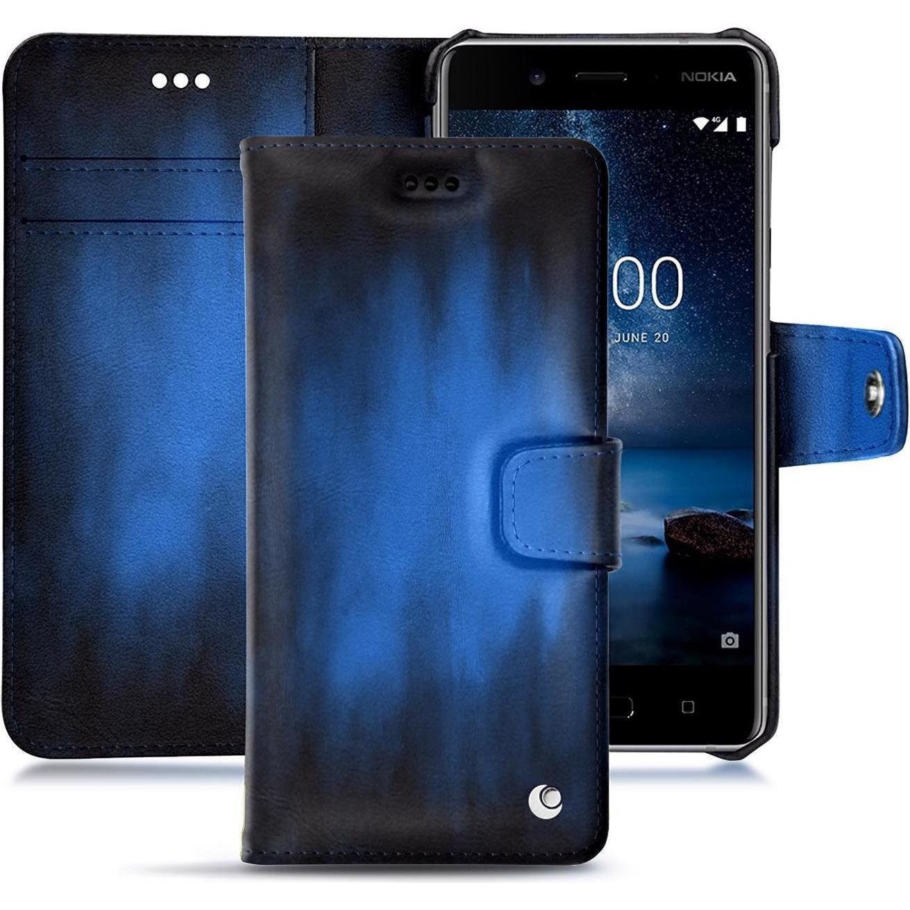 Noreve Lederschutzhülle Wallet (Nokia 8), Smartphone Hülle, Blau