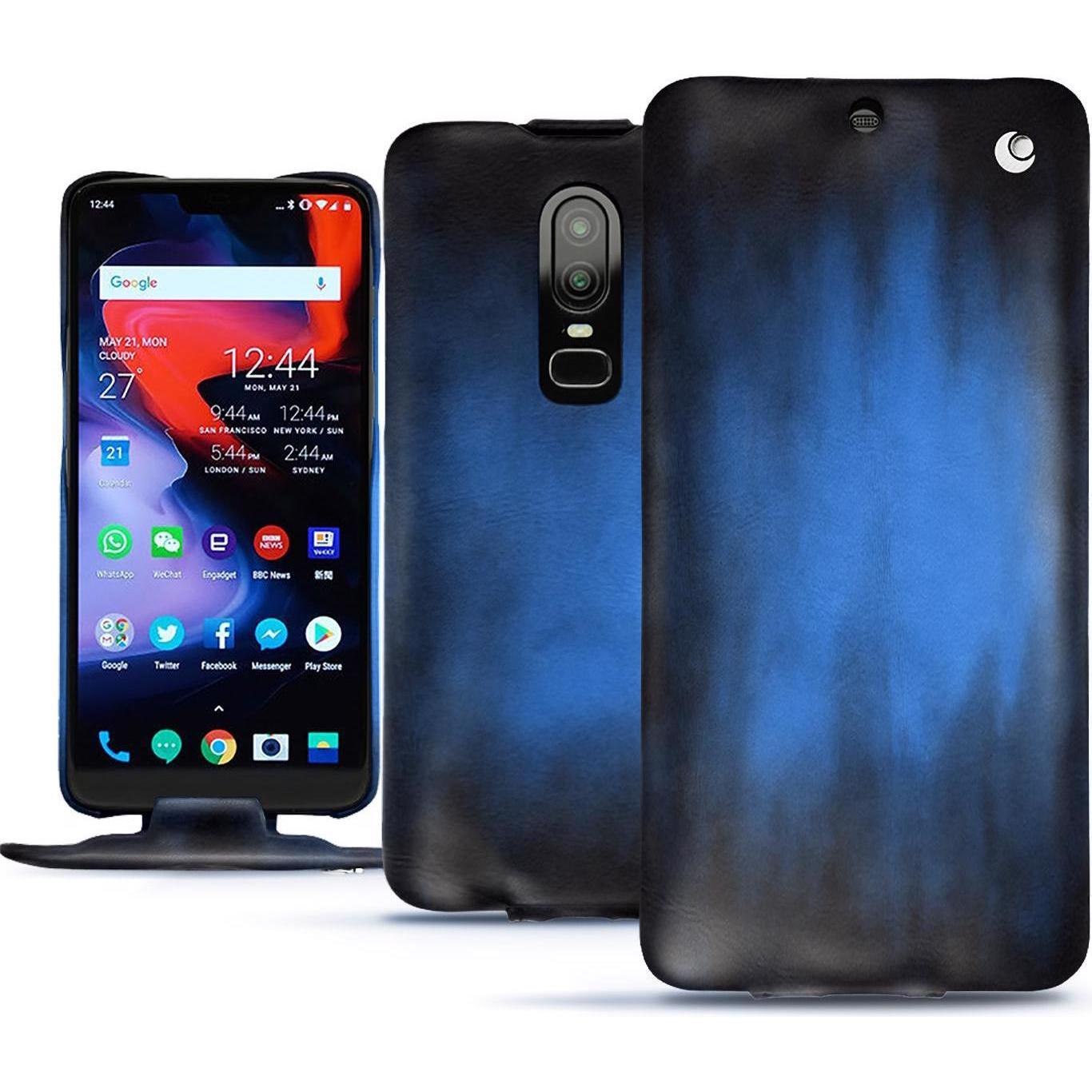 Noreve Lederschutzhülle vertikal (OnePlus 6), Smartphone Hülle, Blau