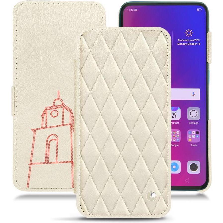 Noreve Lederschutzhülle horizontal (Oppo Find X), Smartphone Hülle, Weiss
