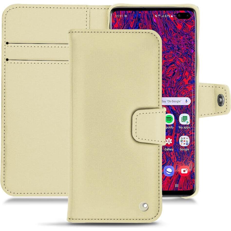 Noreve Lederschutzhülle Wallet (Samsung Galaxy S10+), Smartphone Hülle, Beige
