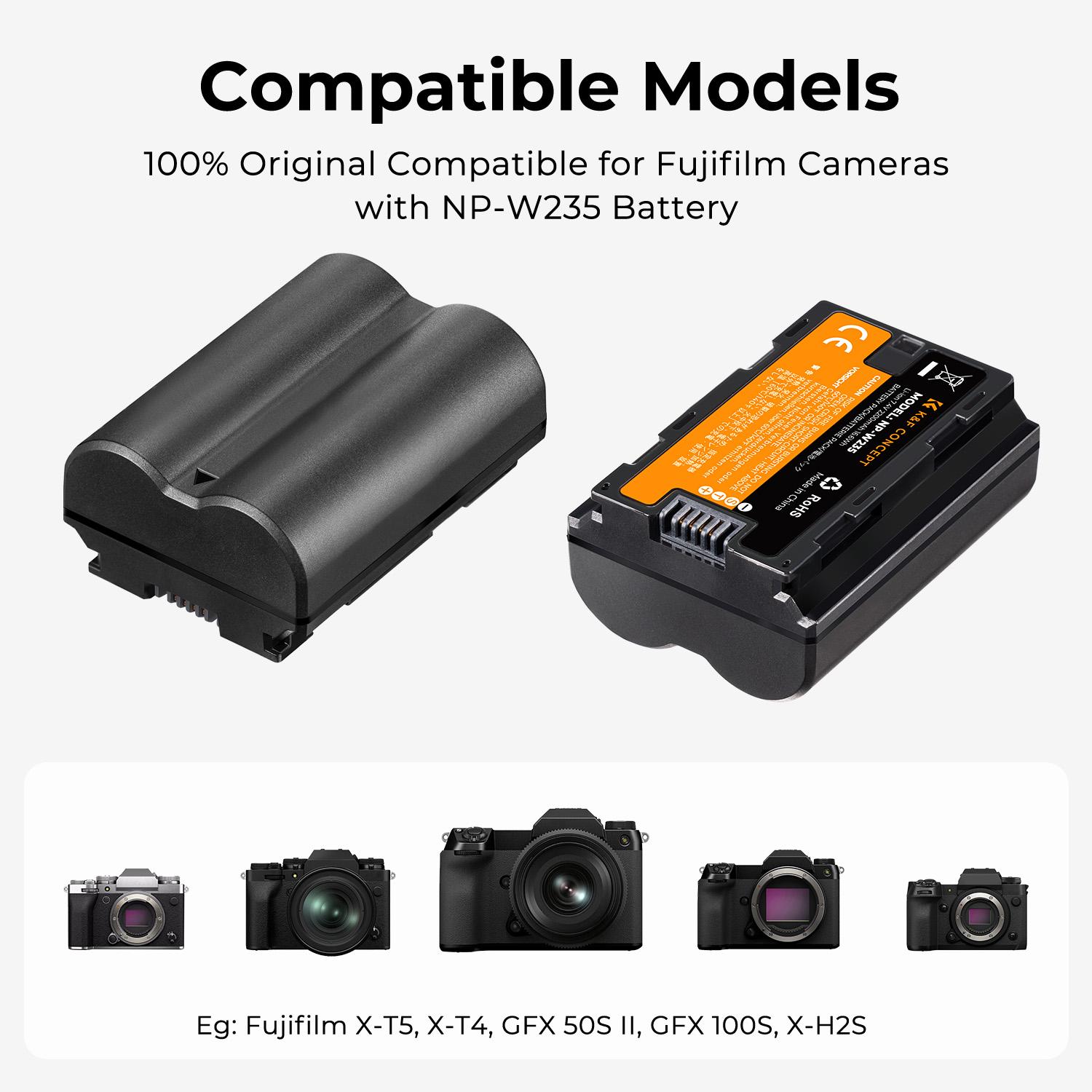 K&F Concept Batteria doppia per fotocamera digitale NP-W235 2200mAh con caricatore a doppio canale, per (Batteria della fotocamera), Alimentatore foto