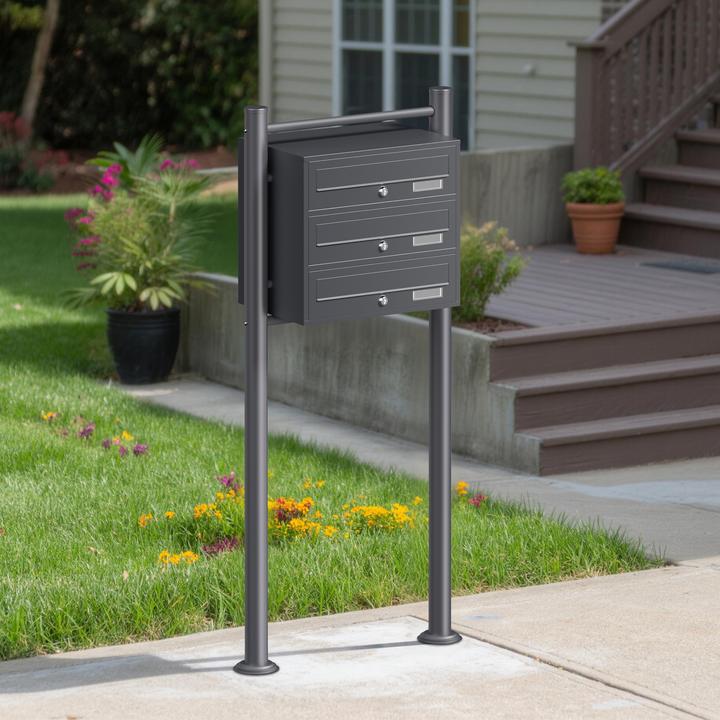 Produktbild Wiltec 3er Briefkastenanlage Anthrazit 512x270x1150mm Standbriefkasten Post