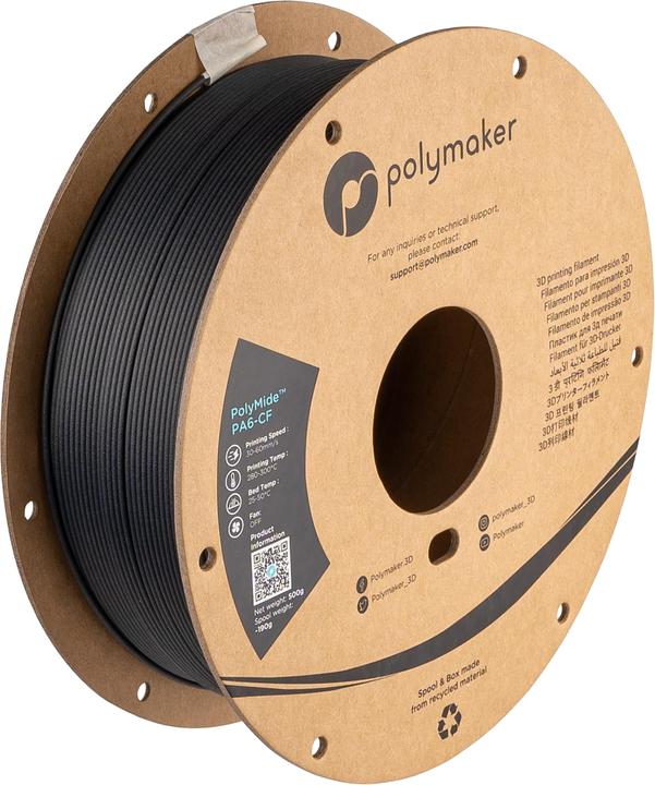 Actual product image Polymaker PolyMide PA6-CF V2 - Black - 1.75mm - 500g (PA-CF, 1.75 mm, 500 g, Black)