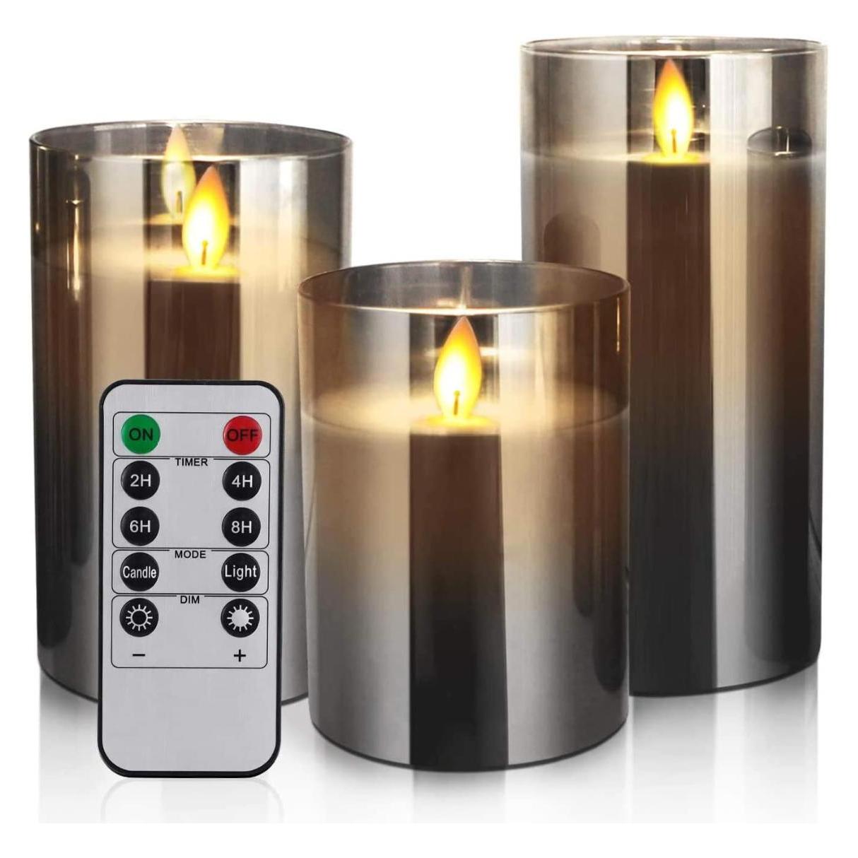 Koelaa Candele LED, Set di 2 Candele senza Fiamma, Effetto Fiamma 3D Realistica, Candela a Batteria con Timer e Telecomando, per Compleanno, Festa, Matrimonio, Hotel-7.5 * 12.5cm