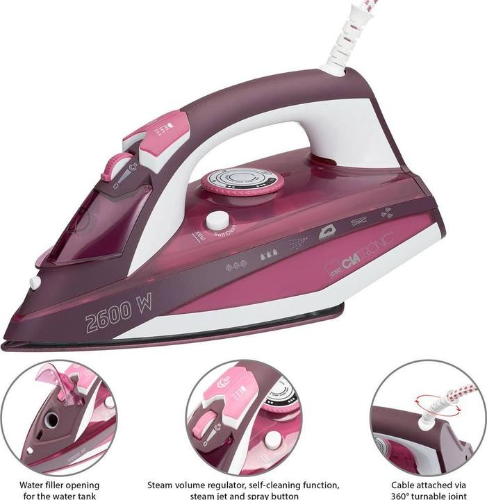 Productafbeelding Clatronic DB 3705 Stoomstrijkijzer 2600W Keramische Zool Wit-Rood (2600 W, 120 g/min)
