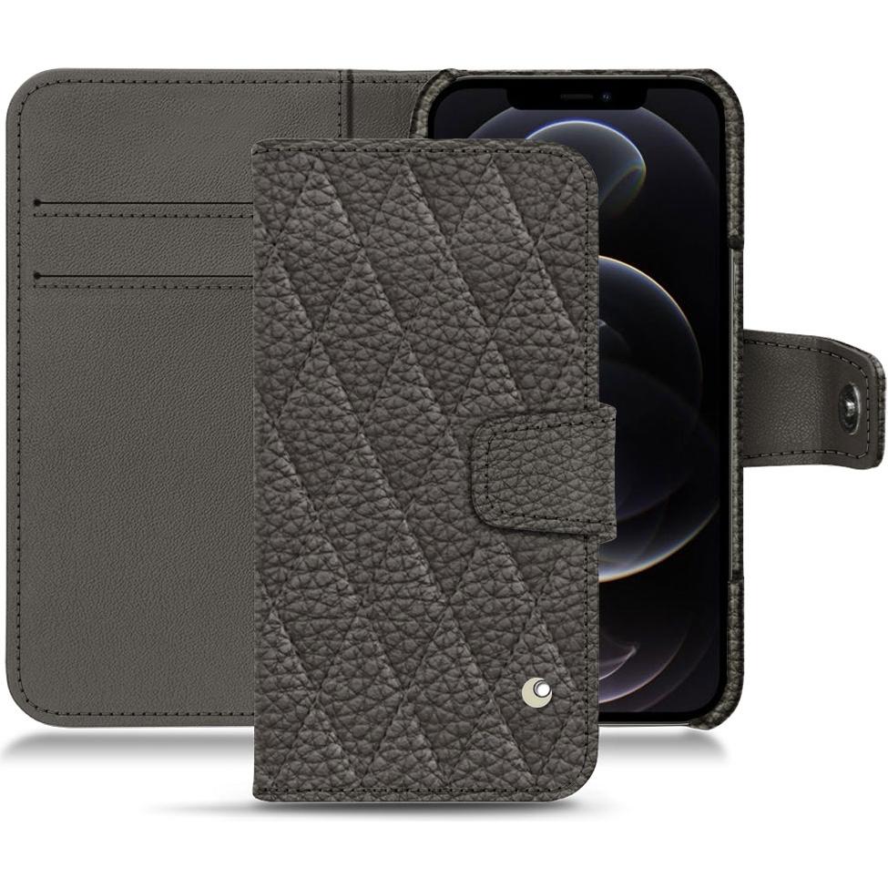 Noreve Lederschutzhülle Wallet (Apple iPhone 12 Pro Max), Smartphone Hülle, Grau