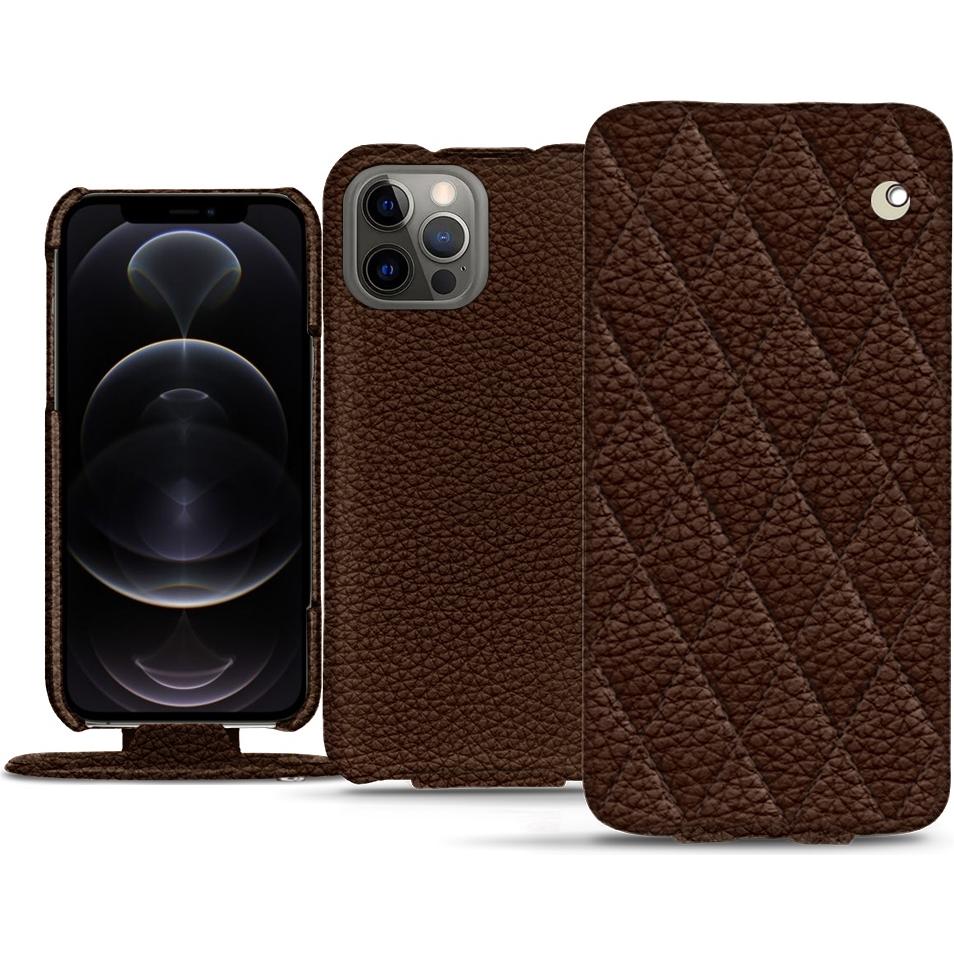 Noreve Lederschutzhülle vertikal (Apple iPhone 12 Pro), Smartphone Hülle, Braun