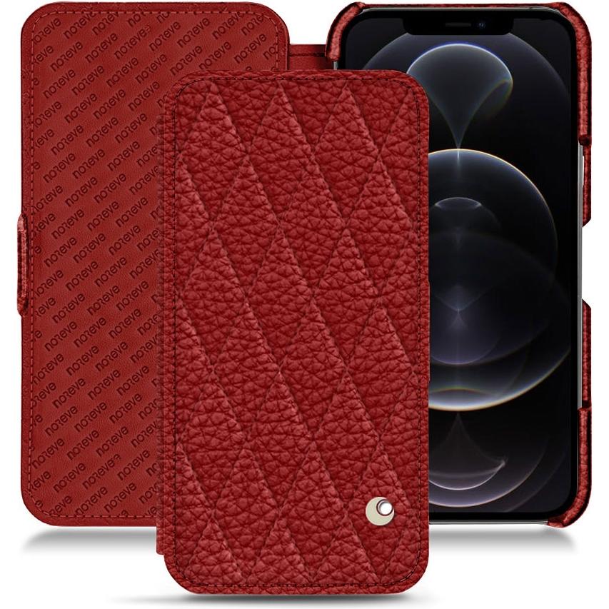 Noreve Lederschutzhülle horizontal (Apple iPhone 12 Pro), Smartphone Hülle, Rot