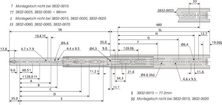 Produktbild Accuride Kugel-Vollauszüge 3832 mit Ausrollsicherung