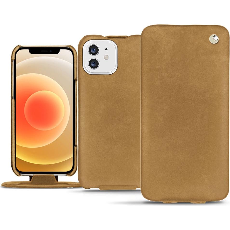 Noreve Lederschutzhülle vertikal (Apple iPhone 12), Smartphone Hülle, Braun