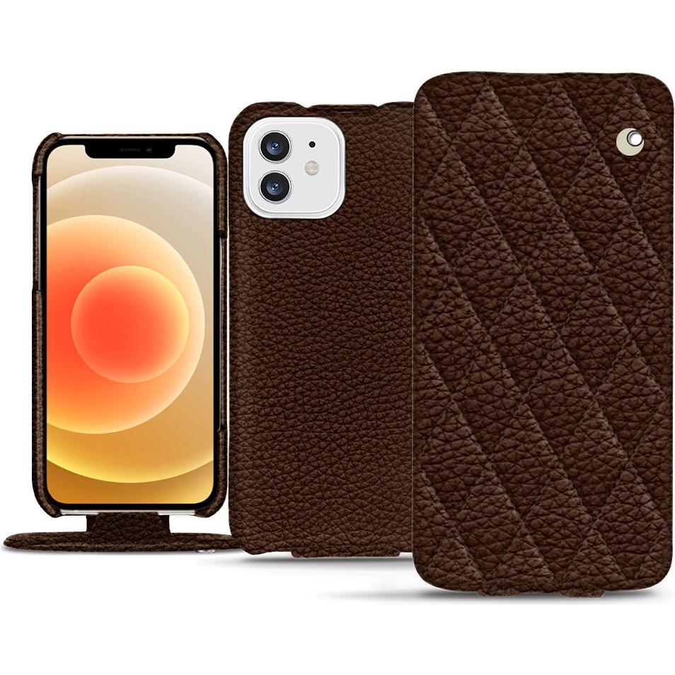Noreve Lederschutzhülle vertikal (Apple iPhone 12), Smartphone Hülle, Braun