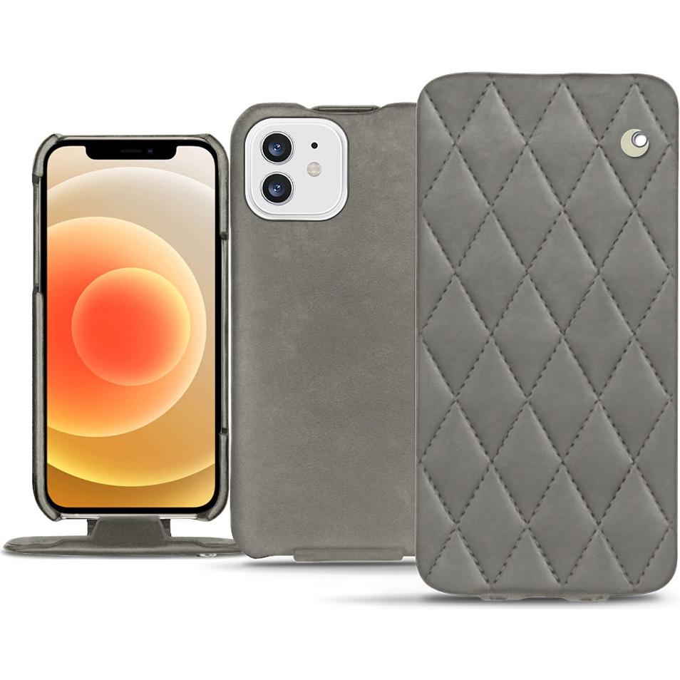 Noreve Lederschutzhülle vertikal (Apple iPhone 12), Smartphone Hülle, Grau