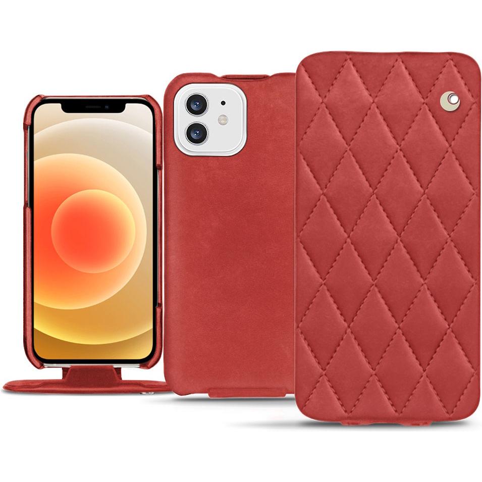 Noreve Lederschutzhülle vertikal (Apple iPhone 12), Smartphone Hülle, Rot