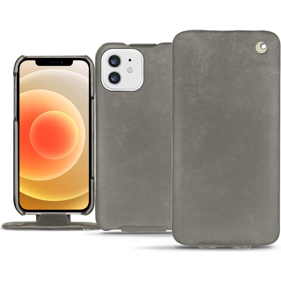 Noreve Lederschutzhülle vertikal (Apple iPhone 12), Smartphone Hülle, Grau