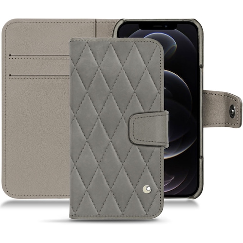 Noreve Lederschutzhülle Wallet (Apple iPhone 12 Pro), Smartphone Hülle, Grau