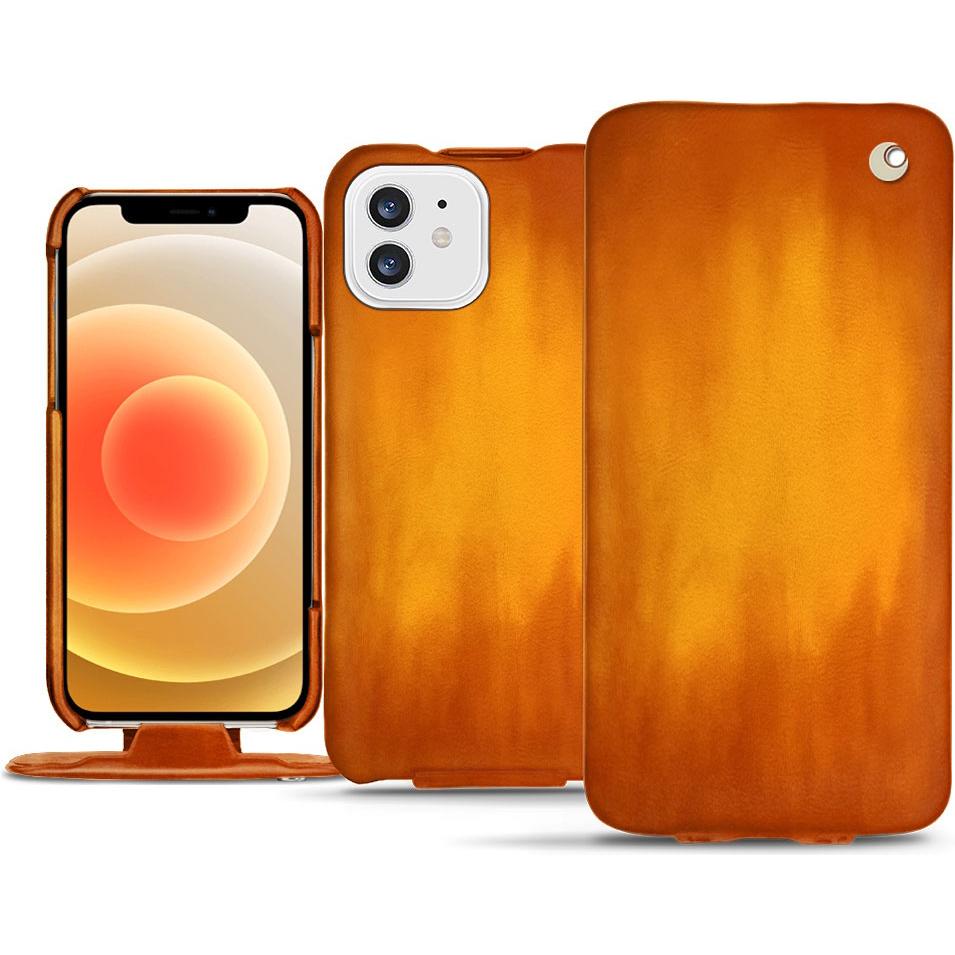 Noreve Lederschutzhülle vertikal (Apple iPhone 12), Smartphone Hülle, Orange