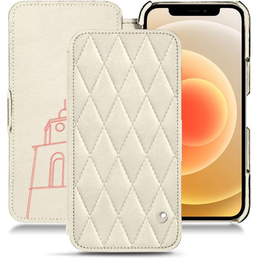 Thumbnail - Noreve Lederschutzhülle horizontal (Apple iPhone 12), Smartphone Hülle, Weiss