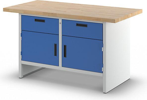 Produktbild MBA-System Werkbank, 2 Schubladen, 2 Türen, Breite 1500 mm, lichtgrau / enzianblau (150 cm, 75 cm)