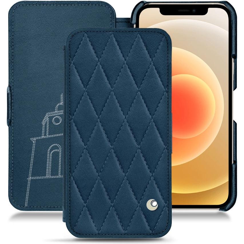 Noreve Lederschutzhülle horizontal (Apple iPhone 12 mini), Smartphone Hülle, Blau