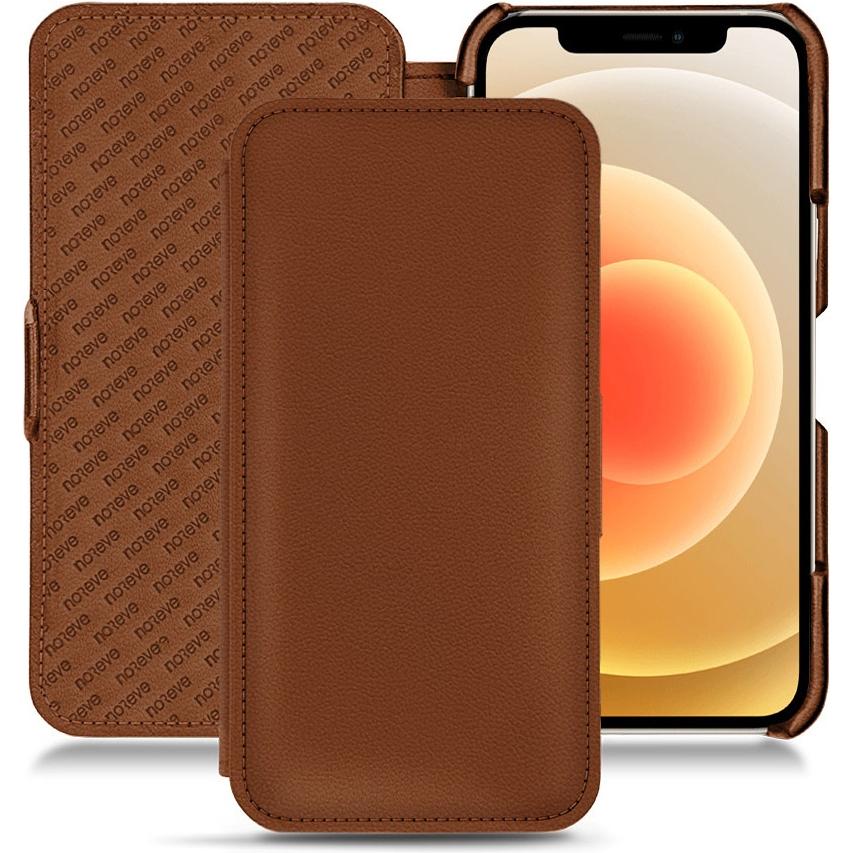 Noreve Lederschutzhülle horizontal (Apple iPhone 12 mini), Smartphone Hülle, Braun