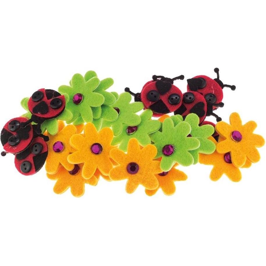 Brewis, Sticker, Filzaufkleber, Marienkäfer und Blumen, 28 Stück
