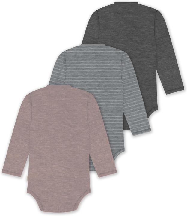 Actual product image Normani Set of 3 baby body wrap long sleeve toddler bodysuit made from merino wool - 9357 (68)