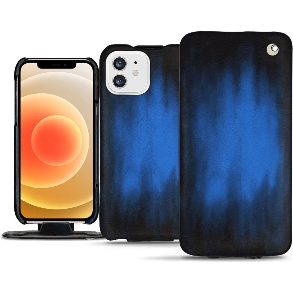 Noreve Lederschutzhülle vertikal (Apple iPhone 12), Smartphone Hülle, Blau