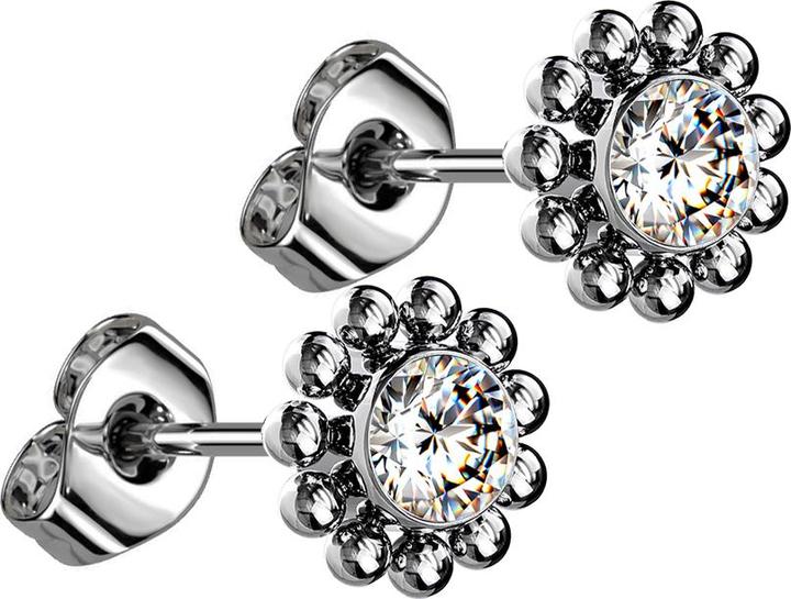 Actual product image Star Piercing Threadless stud earrings silver ball flower crystal silver (without brass, Titanium)