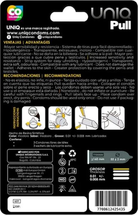 Image du produit Uniq Préservatifs sans latex avec bandes de Pull, 3 pièces (3 pcs)