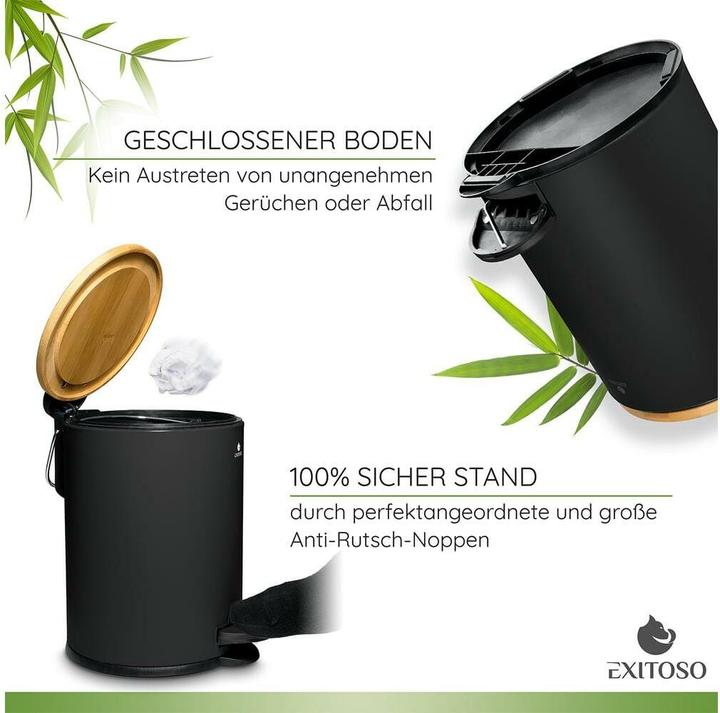 Produktbild Exitoso Tretmülleimer mit Softclose-Deckel 3 l, Schwarz (3 l)