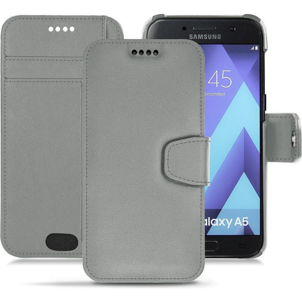 Noreve Lederschutzhülle Wallet (Samsung Galaxy A5 (2017)), Smartphone Hülle, Grau
