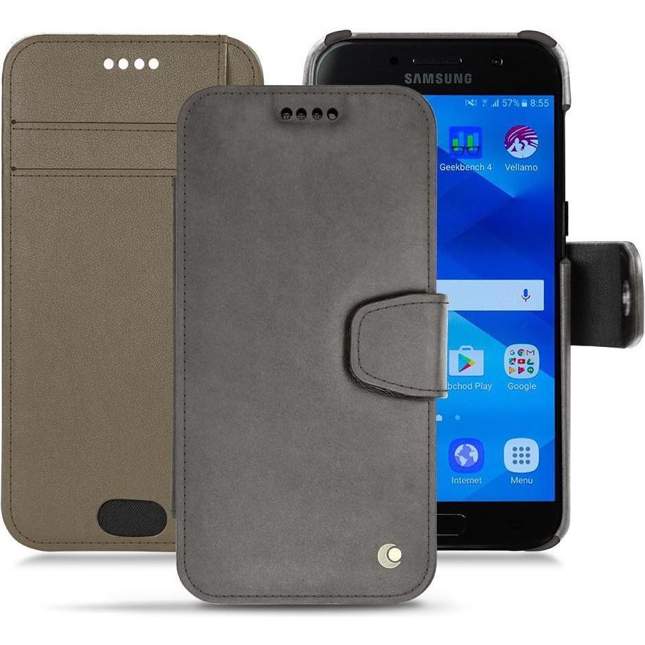 Noreve Lederschutzhülle Wallet (Samsung Galaxy A3 (2017)), Smartphone Hülle, Grau