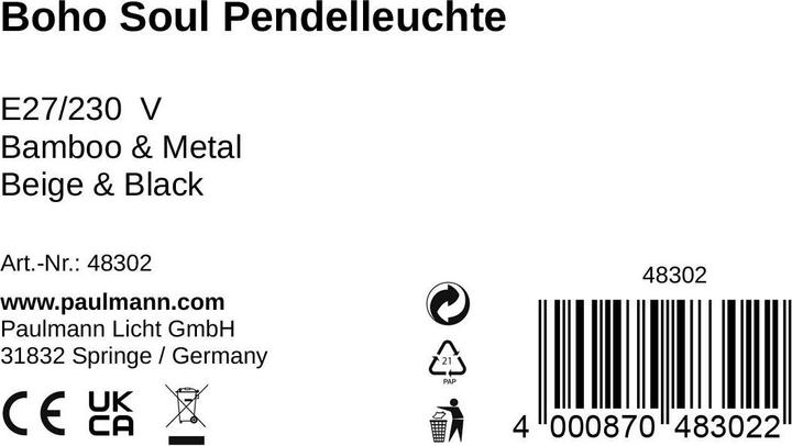 Nutritional values and ingredients Pauleen Pendant lamp Boho Soul E27, max. 20W, beige/black (E27)