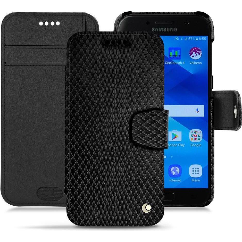 Noreve Lederschutzhülle Wallet (Samsung Galaxy A3 (2017)), Smartphone Hülle, Schwarz