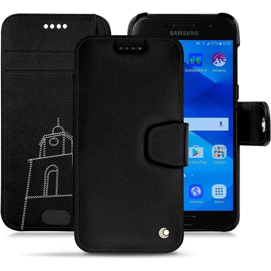 Noreve Lederschutzhülle Wallet (Samsung Galaxy A3 (2017)), Smartphone Hülle, Schwarz