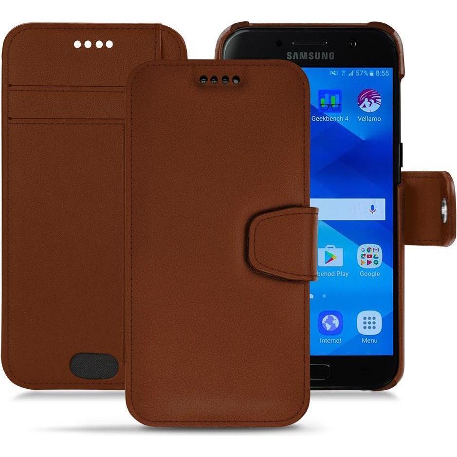 Noreve Lederschutzhülle Wallet (Samsung Galaxy A3 (2017)), Smartphone Hülle, Braun