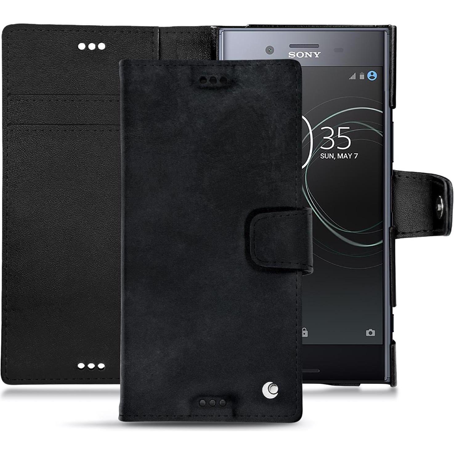 Noreve Lederschutzhülle Wallet (Sony Xperia XZ Premium), Smartphone Hülle, Schwarz