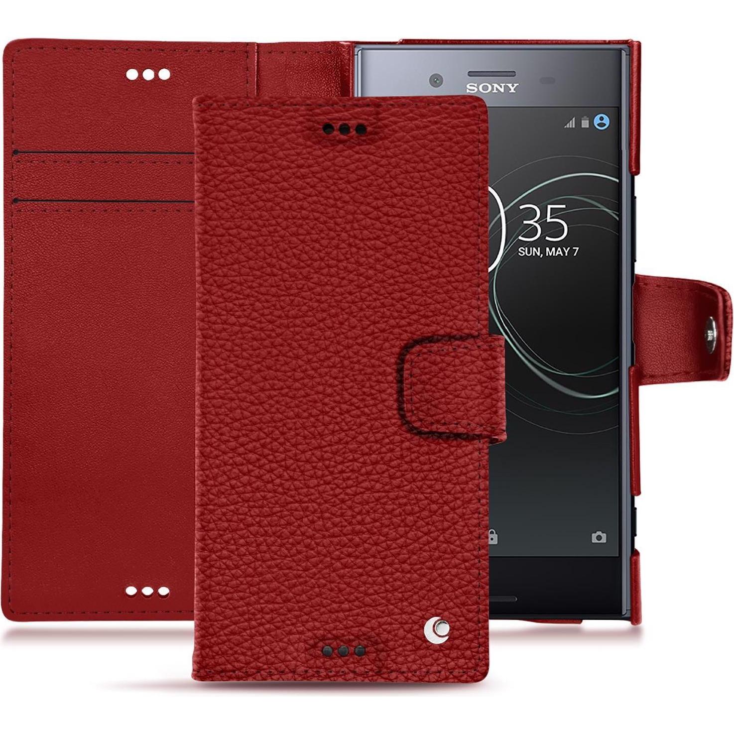 Noreve Lederschutzhülle Wallet (Sony Xperia XZ Premium), Smartphone Hülle, Rot