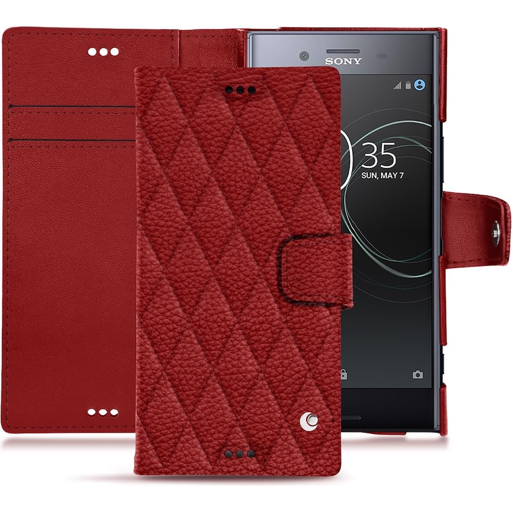 Noreve Lederschutzhülle Wallet (Sony Xperia XZ Premium), Smartphone Hülle, Rot