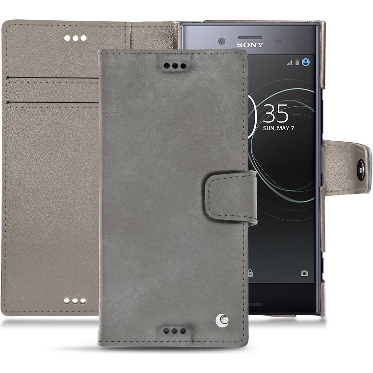 Noreve Lederschutzhülle Wallet (Sony Xperia XZ Premium), Smartphone Hülle, Grau